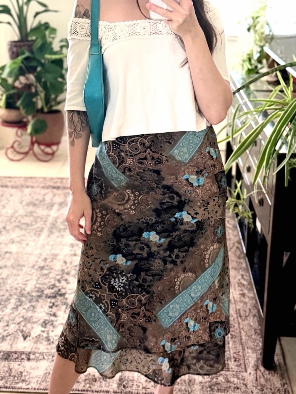 Vintage Y2K Sheer Paisley Mesh Midi Skirt Layered Fairy Grunge Boho 14
